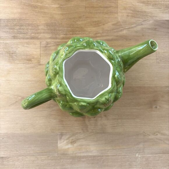Vintage Teleflora Whimsical Cottage 3D Green Artichoke Glazed 20oz Teapot *Read - Picture 3 of 8